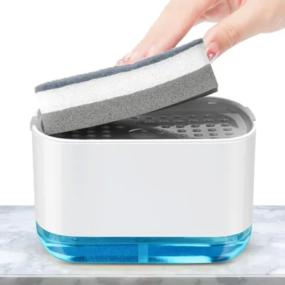 Image de Distributeur de liquide vaisselle pour la cuisine - 14*10*8cm - 2 en 1 distributeur de savon - distributeur de savon à pompe avec support pour éponge - distributeur de liquide vaisselle rechargeable - boîte de savon de cuisine à pression - distributeur de vaisselle et de mousse de rinçage - boîte de distributeur de liquide vaisselle à éponge créative - S