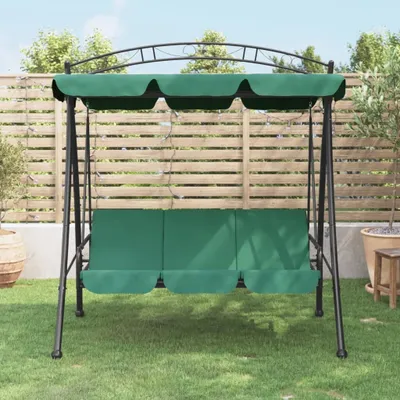 Image de Balançoire hollywoodienne avec toit 198 cm tissu et acier balançoire banc
