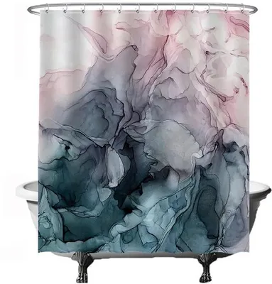 Obrázok produktu pre Záves do sprchy Unyqoos® 180 x 200 cm – vzor akvarelovej pastelovej farby, polyester, odolný proti plesniam a vodeodolný, vrátane 12 bielych krúžkov