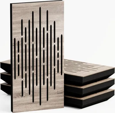 Zdjęcie produktu dla 4-pak - Wąski panel akustyczny pochłaniający dźwięk | 50 x 25 cm | Model-Grubość-Kolor: (WAVE - 53 mm | Sonoma]