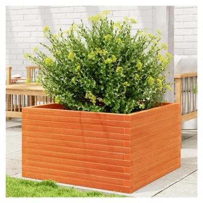 Produktbild von Pflanzkübel aus kesseldruckimprägniertem Kiefernholz, Outdoor, Wachsbraun, Hochbeet, Pflanzkasten für Garten/Balkon, 80x80x46 cm