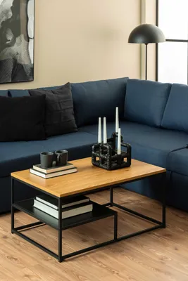 Obrázok produktu pre Couchtisch >Gila< in Wildeiche, schwarz, MDF, Stahl - 90x42x60cm (BxHxT)