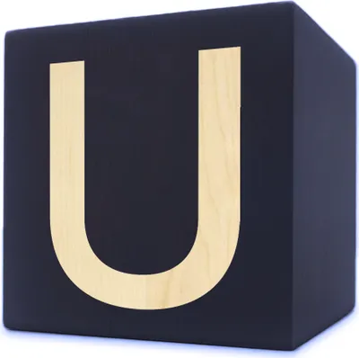 Produktbild von Holzbuchstabe Würfel, 5 x 5 cm, schwarz, Buchstabe U