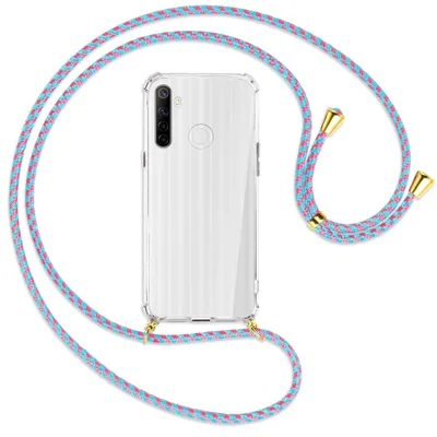 Produktbild von Handykette Backcover-Schutzhülle mit Band (Metall goldfarben) für Realme 6i - pink/mint