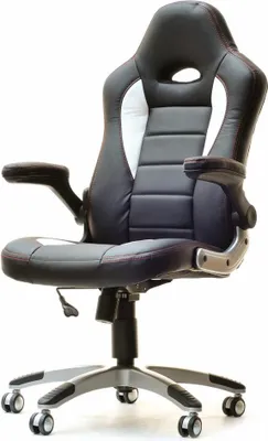 Zdjęcie produktu dla Fotel-biurowy racer-3-redline biały skóra-ekologiczna, podstawa szary