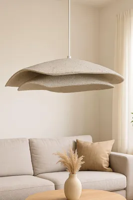 Produktbild von Opviq, Hochwertige Pendelleuchte, Metallkörper mit Carbonbeton-Kappe, verstellbare Höhe 20-65 cm, Ø50 cm, Cream und Weiß, ideal für modernes Wohnen, IP20, E27 max 40W.