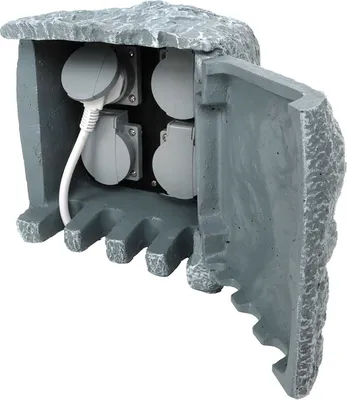 Produktbild von Gartensteckdose 4fach mit Klappdeckel in Granitoptik für Outdoor, spritzwassergeschützt, Schutzart IP 44, Polypropylen, max. 3680W / 230V