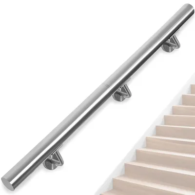 Image de Rampe d'escalier en acier inoxydable, pour intérieur/extérieur, de 150 cm de long, avec supports