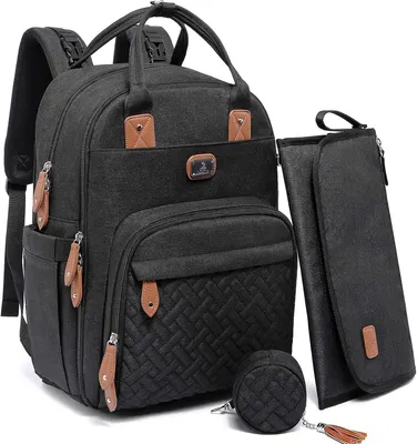 Obrázok produktu pre Prebaľovací batoh 42x20x30 cm, 5 izolovaných priehradiek, držiak na cumlík, prebaľovacia podložka, čierna pre