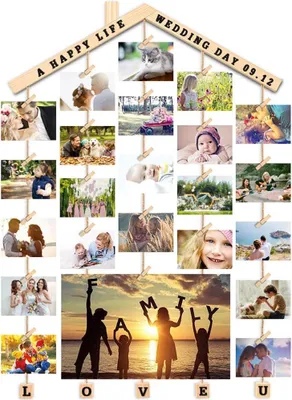 Productafbeelding van Fotohouder Hout - Hangend fotorek met touw en knijpers - Wanddecoratie - Fotolijn
