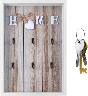 Imagen del producto de Soporte para llaves de madera con 6 ganchos, de 30 x 20 cm, para montaje en pared sin necesidad de taladrar, ideal para organizar