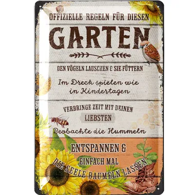 Produktbild von LANOLU Retro Blechschild GARTENREGELN Schild, Blechschilder Garten mit Sprüchen, nostalgische Dekoration, Deko vintage Metallschild 20x30cm