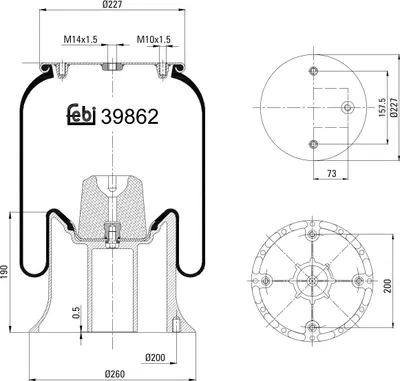 Produktbild von FEBI BILSTEIN Luftfederbalg 39862 für SCANIA 3 - series 250mm 640mm 260mm 227mm