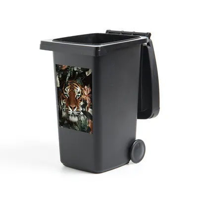 Obrázok produktu pre MuchoWow® Nálepka na odpadkový kôš - Tiger - Botanické - Kvety - 60x40x0.1cm