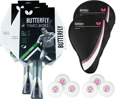 Produktbild von Butterfly 2x Timo Boll Vision 1000 Tischtennisschläger + 2x Tischtennishülle Drive Case + 6x 40+ 3*** Tischtennisbälle