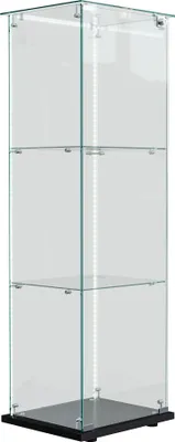 Produktbild von Glasvitrine Standvitrine, Glasvitrine Mit LED Lichtleiste, Glasvitrine Stehend Mit Schloss, Einzeltür Und 3 Regalen, Vitrinenschrank Glas Vitrine Für Sammlerstücke Bücher Wein (Schwarz-C, 3 Regale)