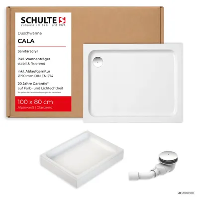 Produktbild von Schulte Duschwanne 80x75 cm, Weiß, Modell Cala - Komplettset inkl. Wannenträger und Ablaufgarnitur
