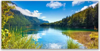 Produktbild von Tulup Leinwand-Bilder 140x70 Wandbild Canvas Kunstdruck Gebirge Wald See Natur