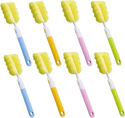 Productafbeelding van Set van 8 flessenborstels voor babyflessen, schuimborstels en sponsborstels voor grondige reiniging