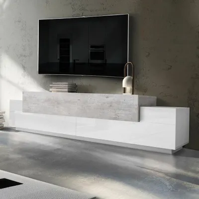 Produktbild von TV-Ständer Design 240cm mit 4 Fächern und 3 Türen in Weiß/Grau Corona Low Grey