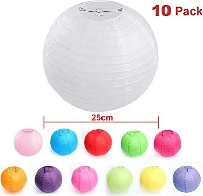 Produktbild von 10 Stuecke Papier Laterne Lampions 10" (25 cm) Weiß, rund Lampenschirm Dekoration Papierlaterne fuer Hochzeit Geburtstag Party Garten