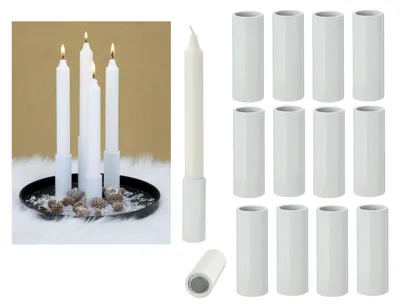 Produktbild von Novaliv 12x Stabkerzenhalter magnetisch WEISS 2,8x5cm Wohnzimmerdeko Weihnachten Dekotablett Stabkerzen Tischdekoration Adventskranz candle holder Kerzenständer Magnet Kerzenhalter Tafelkerzen