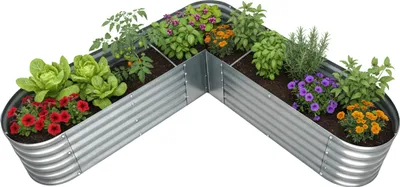 Immagine prodotto di Aiuola rialzata Relaxdays, a forma di L, metallo zincato, A x L x P: 43 x 203 x 203 cm, aiuola da giardino per ortaggi, erbe aromatiche e fiori, argento