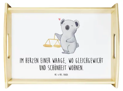 Produktbild von Mr. & Mrs. Panda Deko Tablett Waage Astrologie - Weiß - Geschenk, Sternzeichen, holz, Servier, Geburtstagsgeschenk, serviertablett, Tierkreiszeichen