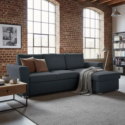 Produktbild von riess-ambiente Schlafecksofa APARTMENT 245cm grau Strukturstoff inkl. Stauraum Ottomane beidseitig aufbaubar