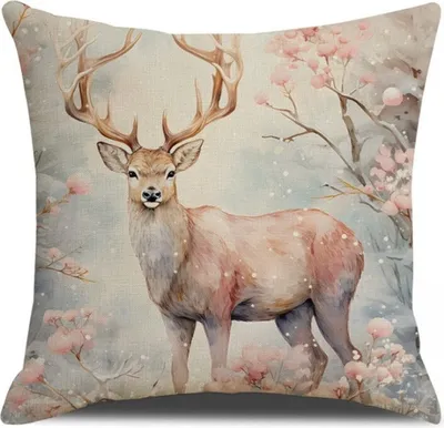 Obrázek produktu pro Vánoční povlak na polštář DEER IN WINTER 45x45 cm, béžový