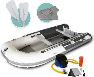 Produktbild von DA-390 Aufblasbares Schlauchboot, 390 cm, grau - dunkelgrau, Aluminiumboden, inkl. Zubehör, Angelboot, Paddelboot, Motorboot Kategorie C