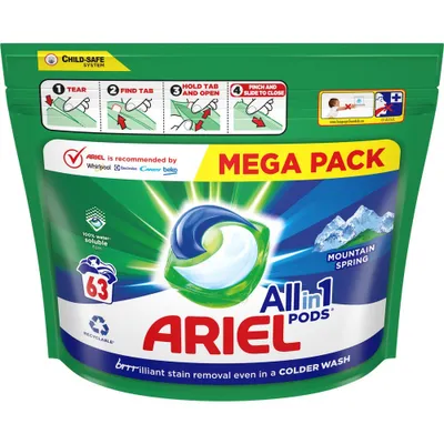 Produktbild von Waschkapseln Ariel All-in-1 Mountain Spring, 63 Waschgänge