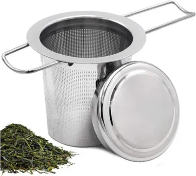 Obrázek produktu pro Čajové sítko Čajový filtr a víčko/odkapávací miska, nerezové čajové sítko na sypaný čaj, skládací rukojeť Vhodné pro většinu čajových šálků a misek