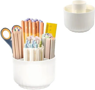 Productafbeelding van Unyqoos® Draaibare pennenhouder van versterkt materiaal – compact, 12,5 x 11,5 cm, 360° draaibaar, geschikt voor bureau, kantoor en slaapkamer