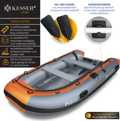 Image de Bateau pneumatique KESSER® pour 4 personnes, motorisable, canoë gonflable