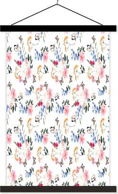Produktbild von MuchoWow® Textilposter Blumen - Muster - Pastell 40x60 cm mit schwarzem Rahmen - Wanddekorationen