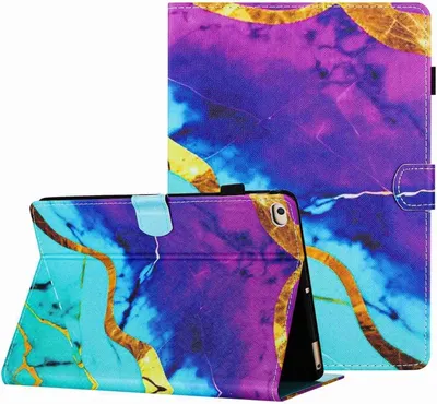 Image de Pro iPad 9.7 2018/2017 Marble Pattern Stitching Smart Leather Tablet Case (Purple Blue)