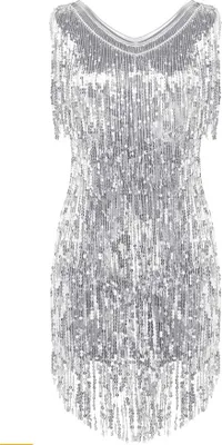 Produktbild von Damen Pailletten Gr. L Kleid Salsa Rumba Tanzbauch Tanzkleid Metallic Kleid Glänzend Tanzkleid für Party