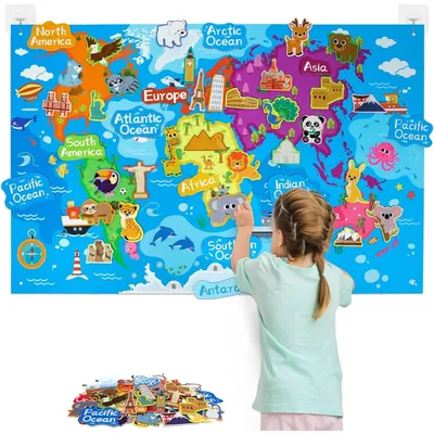 Immagine prodotto di Omgoods - Set di giocattoli in feltro educativo per bambini, con mappa del mondo