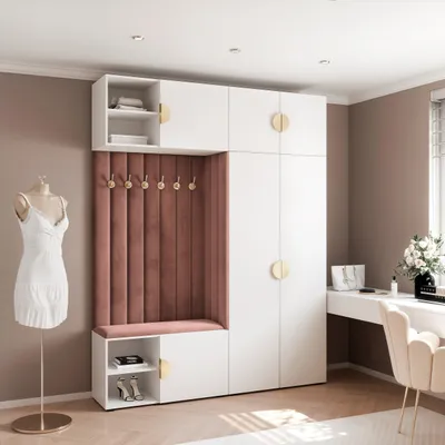 Image de Vestiaire Aria 4 190 cm Blanc Rembourré Rouille Soft-Close Poignées Moon dorées