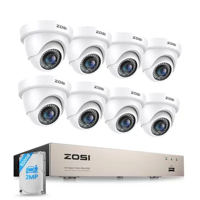 Produktbild von ZOSI Kabelgebunden 1080P Überwachungskamera Set 8CH 500GB DVR und 8 Innen & Aussen Dome Sicherheitskameras, Personen- und Fahrzeugerkennung