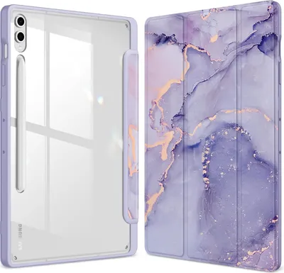 Produktbild von Fintie Hybrid Hülle für Samsung Galaxy Tab S10+ Plus/S9 FE+ Plus/S9+ Plus 12.4 Zoll Tablet mit Stifthalter - Stoßfeste Schutzhülle mit transparenter Hartschale auf der Rückseite, Lila Marmor