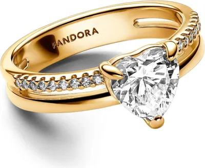 Produktbild von Pandora Doppelband-Herzring Größe 54, eleganter Goldring mit Herzdesign