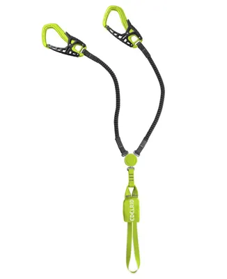 Klettersteigset "Cable Comfort Tri" von Edelrid; bestehend aus zwei elastischen Armen mit Karabinern.