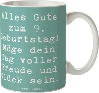 Produktbild von Mr. & Mrs. Panda Trinkbecher Spruch 9. Geburtstag Freude - Meeresbrise - Geschenk, Alles Gute zum, Neunter, Tasse, Teetasse, Geburtstagsparty, Becher, Pott, Kaffeebecher