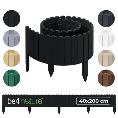 Produktbild von be4nature Flexible Holz Beeteinfassung 40 x 200 cm Schwarz Imprägnierte Rollborder Beetumrandung Gartenzaun Deko Palisade Mähkante