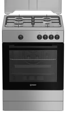 Produktbild von Indesit I6GGKMS, Freistehender Herd, Silber, Drehregler, Schwarz, Vorderseite, Gaskochfeld