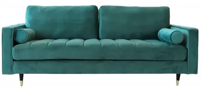 Produktbild von Casa Padrino Wohnzimmer Samt Sofa mit Kissen Smaragdgrün / Schwarz / Messing 225 x 95 x H. 90 cm - Luxus Wohnzimmer Möbel