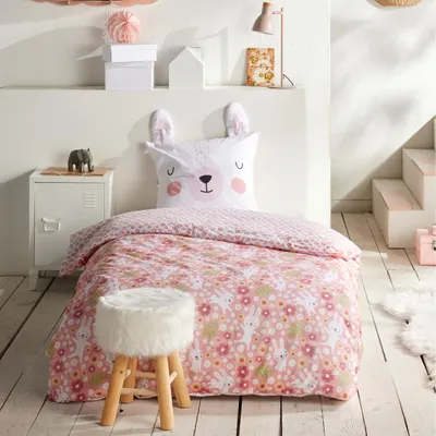 Produktbild von Kinderbettwäsche Set Hase 2-teilig 135x200 80x80 cm - Rosa Häschen Bettwäsche mit Ohren aus 100% Baumwolle mit Reißverschluss - Renforcé, atmungsaktiv