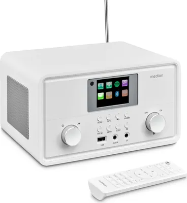 Produktbild von MEDION P85027 Internetradio (DAB Plus, UKW Radio, Spotify Connect, WLAN, Bluetooth, Streaming, Equalizer, Farbdisplay, USB, AUX, Wecker, Schlummerfunktion, Sleep Timer) weiß